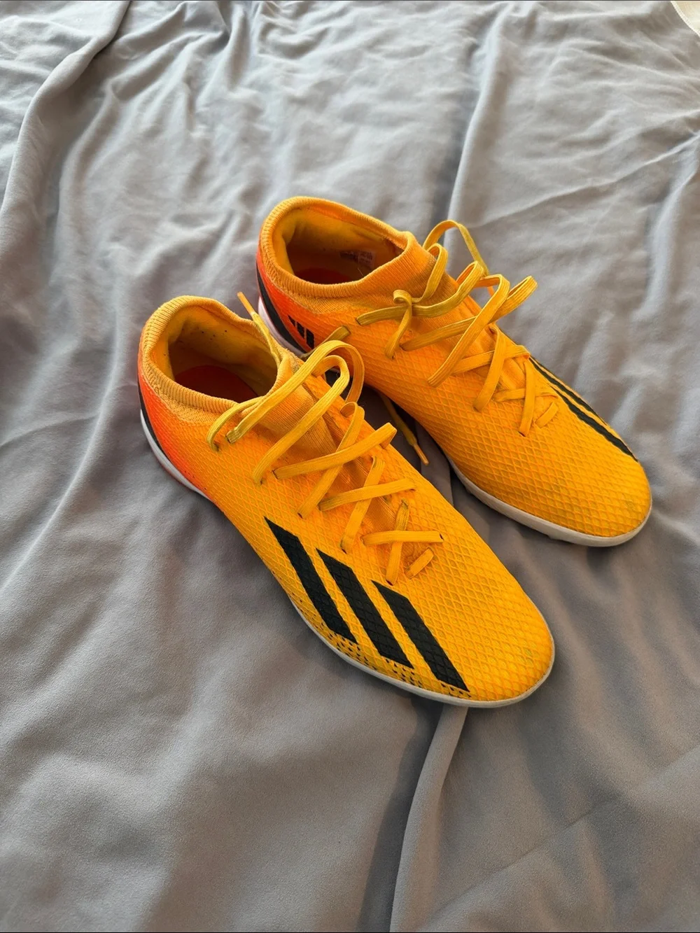 adidas Yellow and Orange Indoor Soccer Shoes with Black Stripes